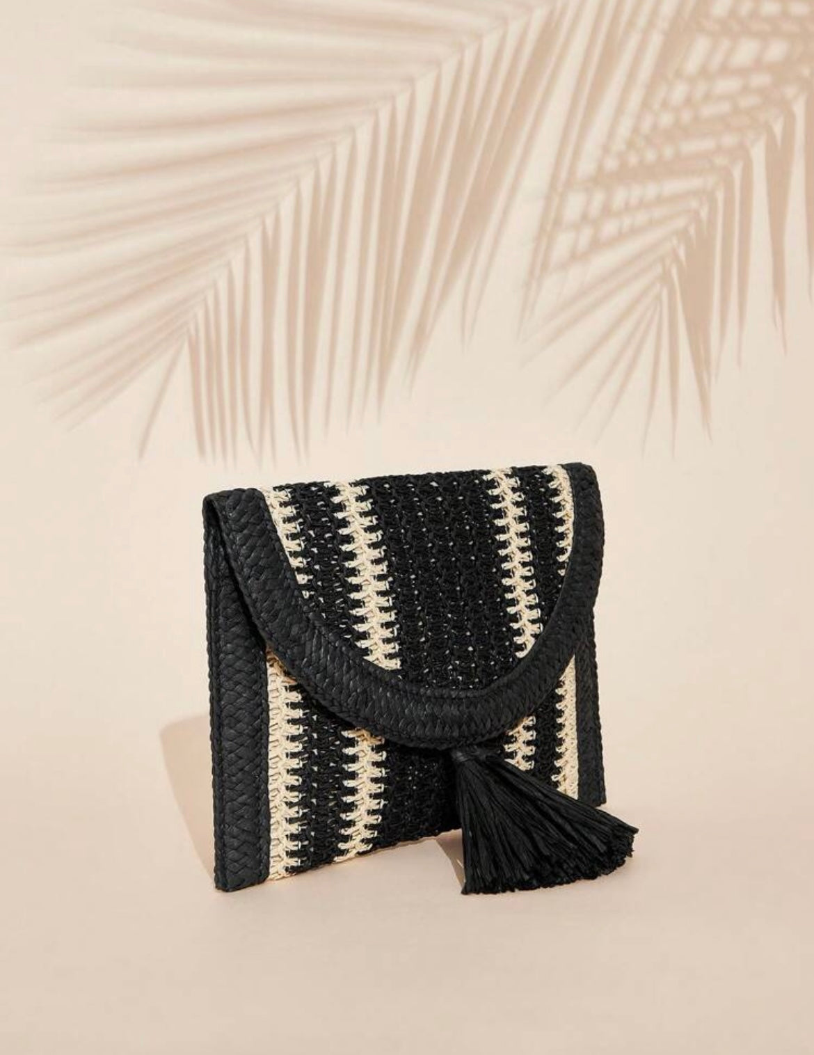 Raffia Black Tassel Clutch