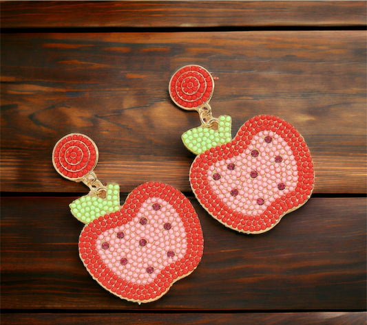 Beaded Apple Earrings