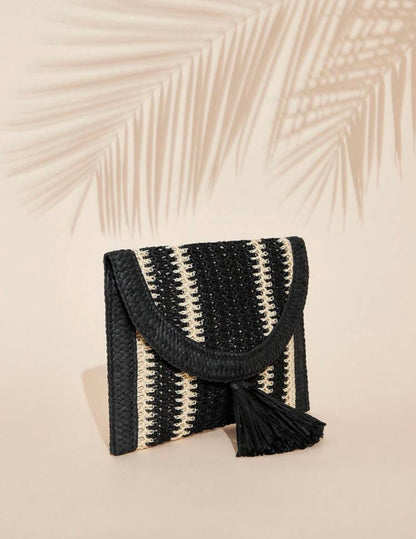 Raffia Black Tassel Clutch