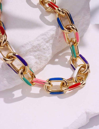 Enamel And Gold Link Necklace