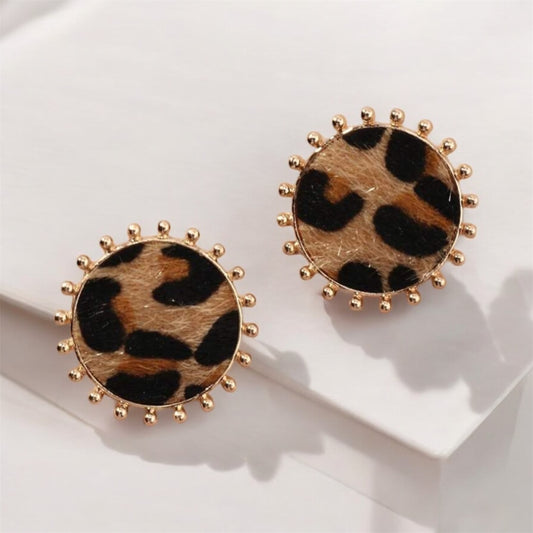 Leopard Button Earrings