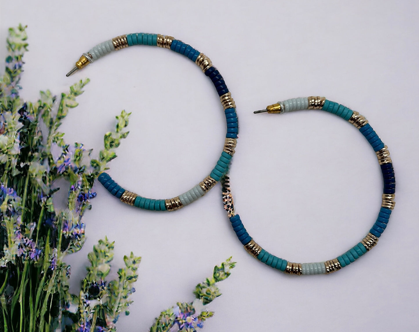 Blue Bead Hoops