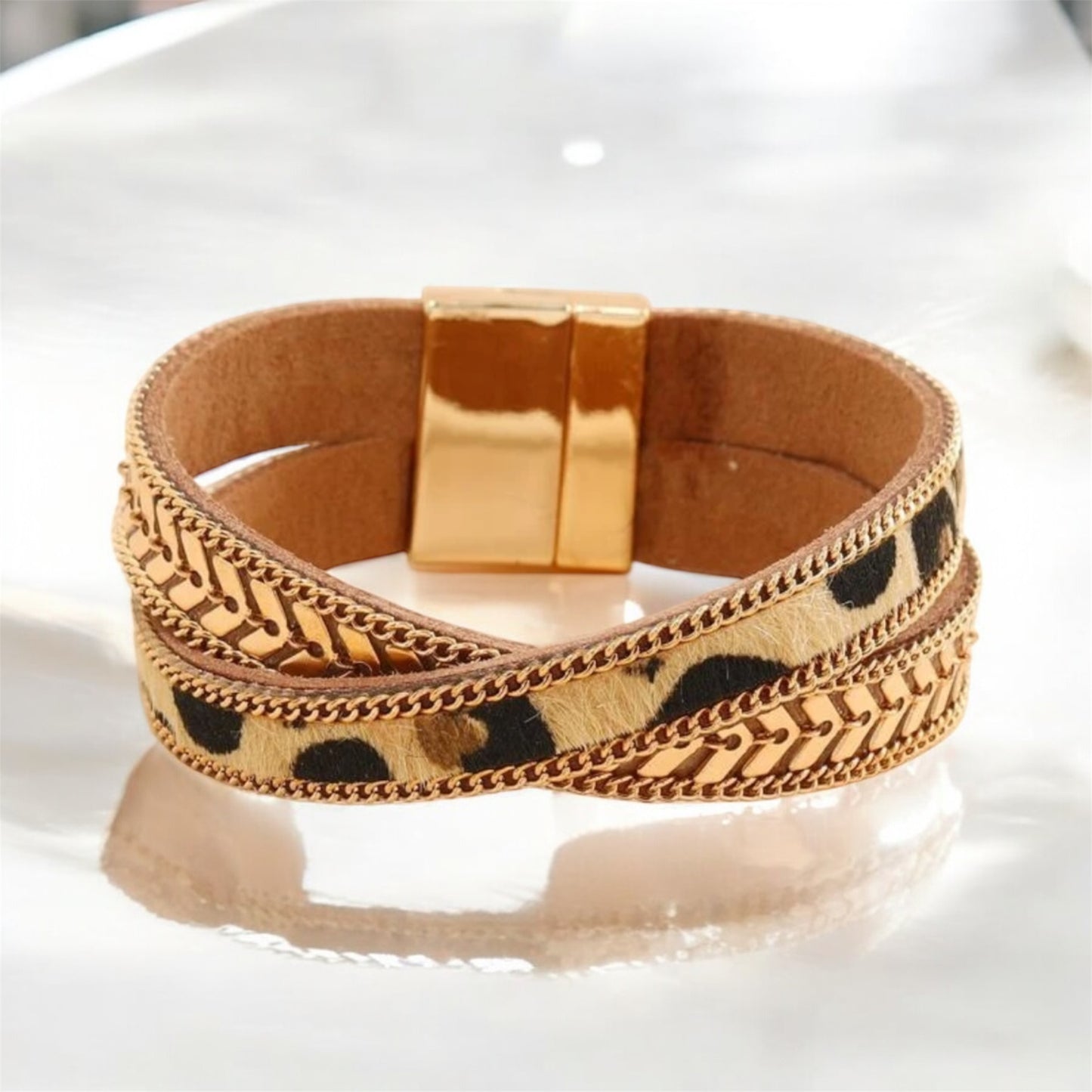 Leopard And Gold Magnetic Bracelet