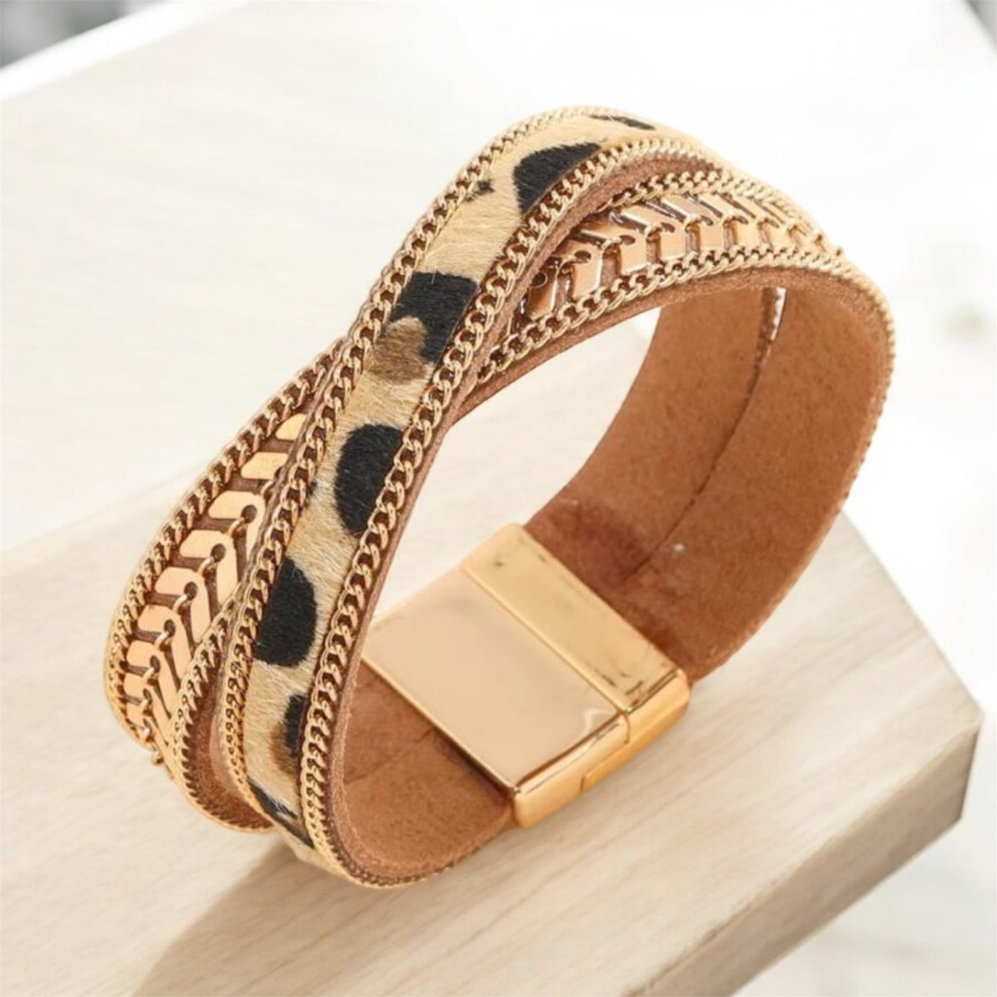 Leopard And Gold Magnetic Bracelet