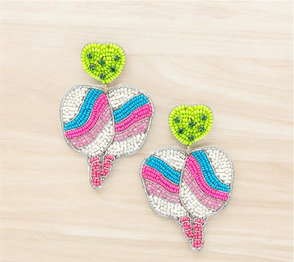 Pickle Ball Seed Bead Earrings