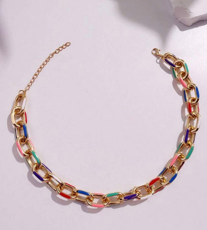 Enamel And Gold Link Necklace