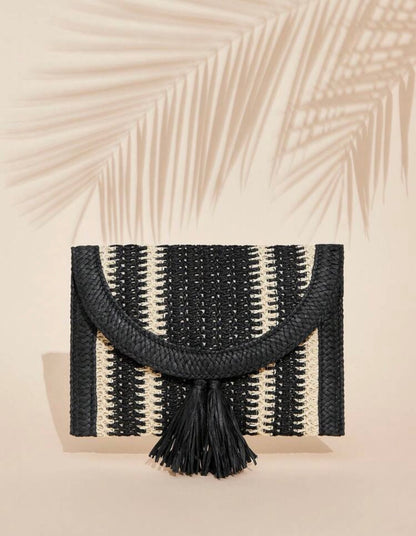 Raffia Black Tassel Clutch