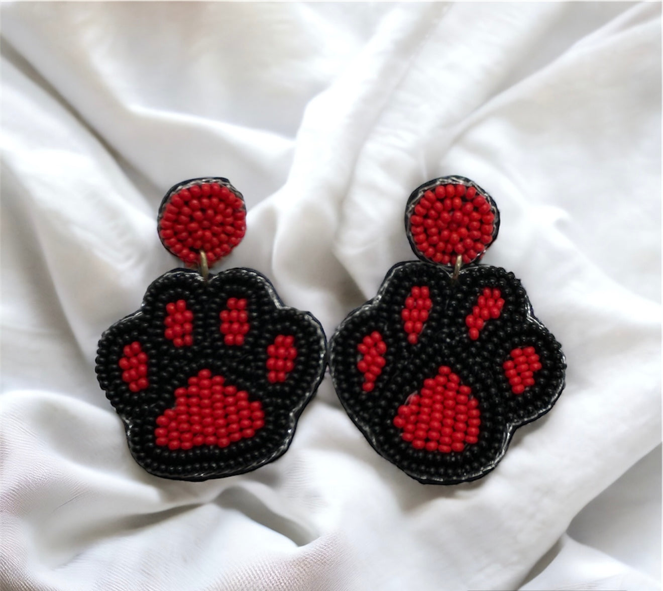 Seed Bead Paw Earrings