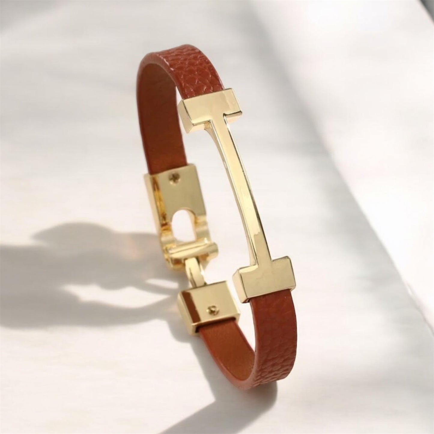 Leather And Gold Toggle Bracelet