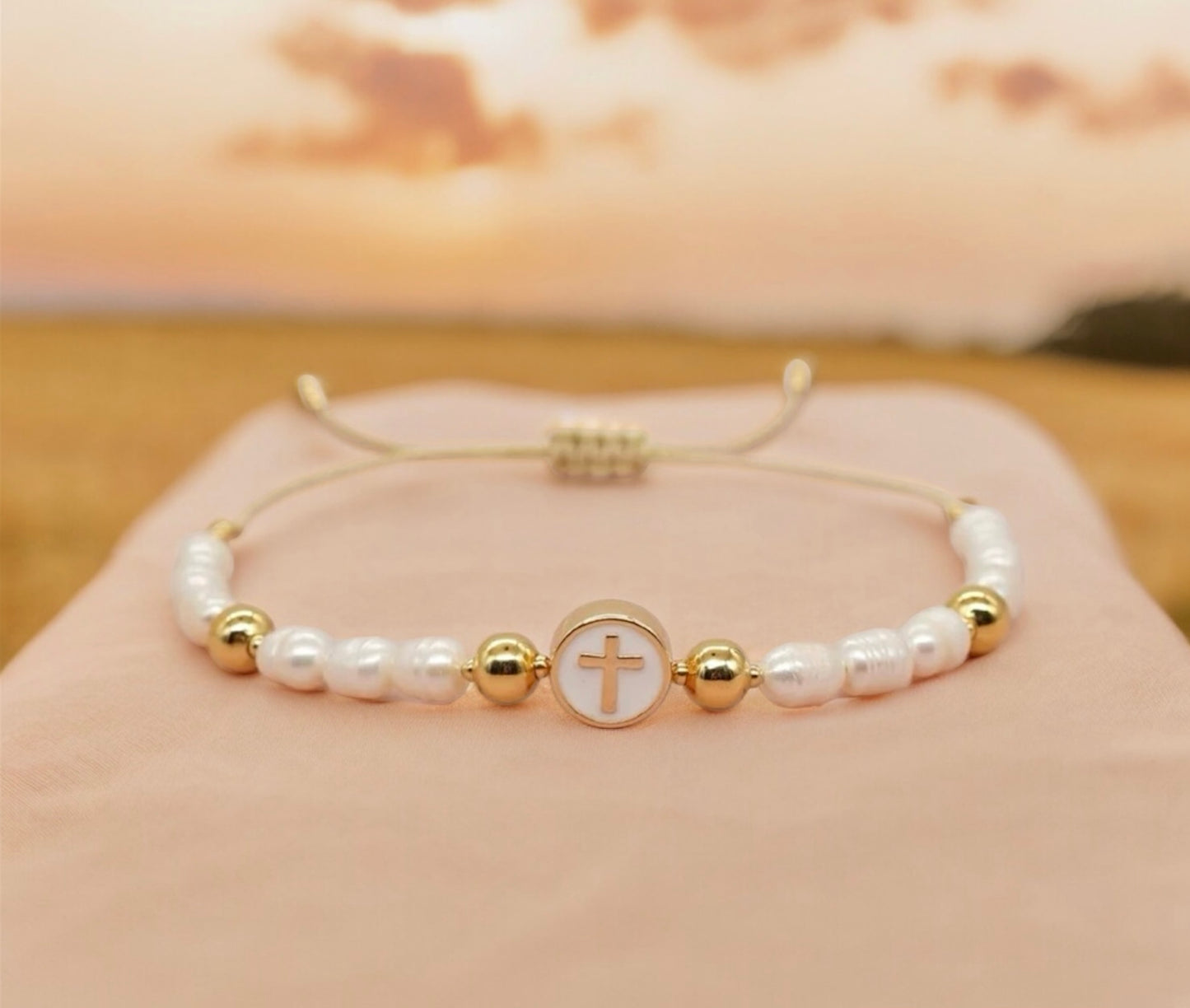 Pearl And Bead Cross Bracelet