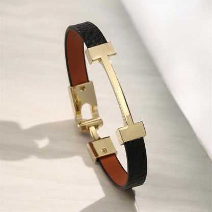 Leather And Gold Toggle Bracelet