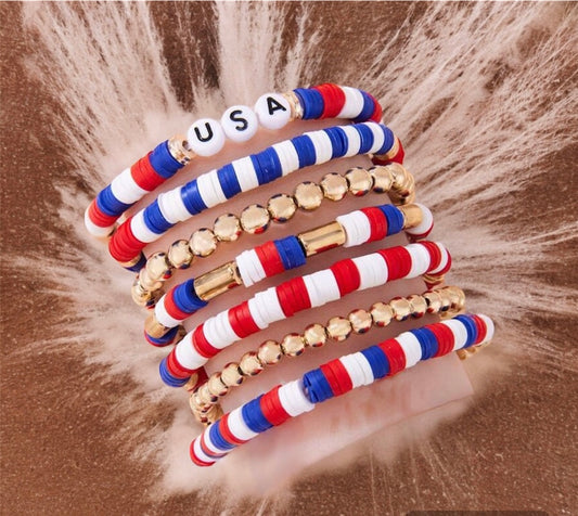 7 Clay Disc & Gold Bead USA Set