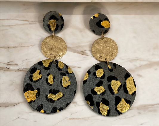 Gold Leopard Hammered Earrings