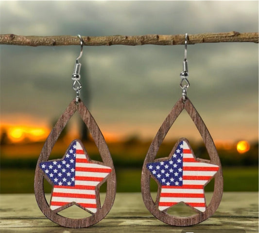 Wooden Flag Drop Earrings
